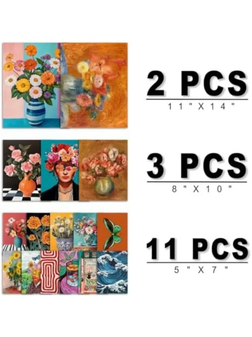 16 PCS Mid Century Modern Wall Art Decor, Colorful Flower Prints for Aesthetic